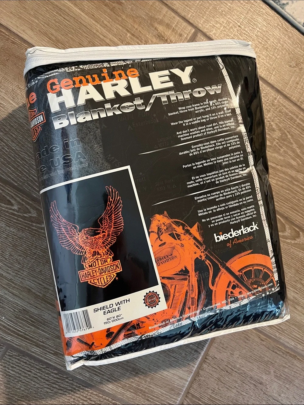Harley-Davidson Black & Orange Eagle Shield Throw Blanket